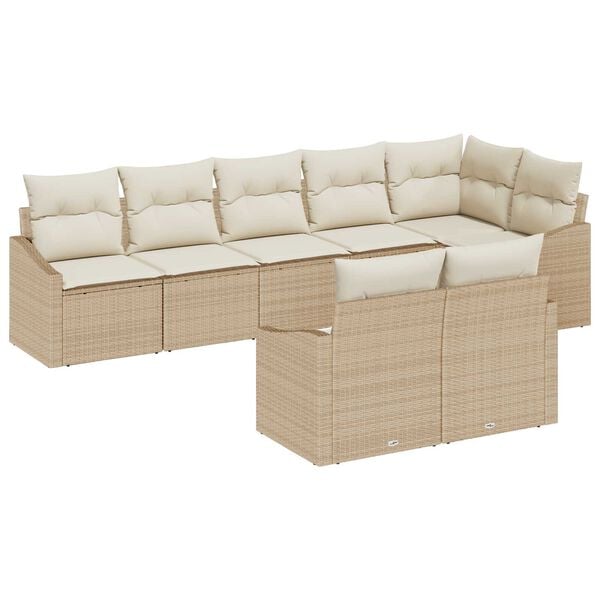 vidaXL Tuinbankenset met kussen 8 pcs Beige en Wit poly rattan