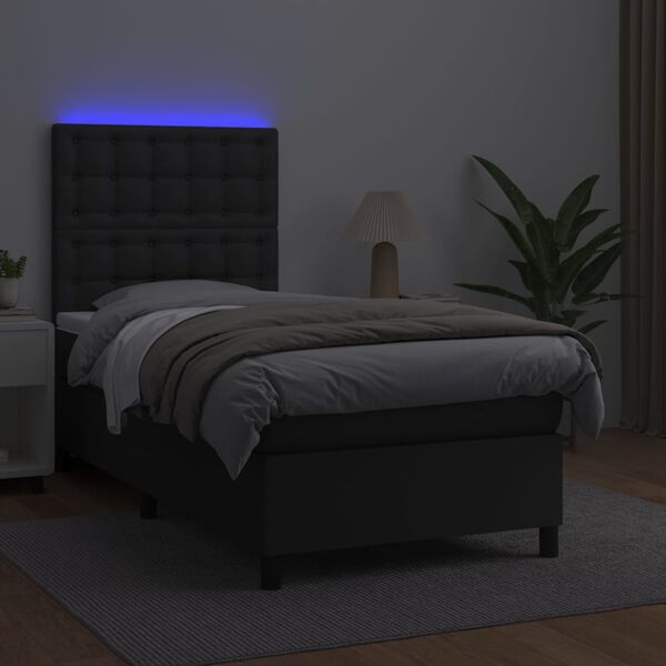 vidaXL Boxspring met matras en LED kunstleer zwart 100x200 cm