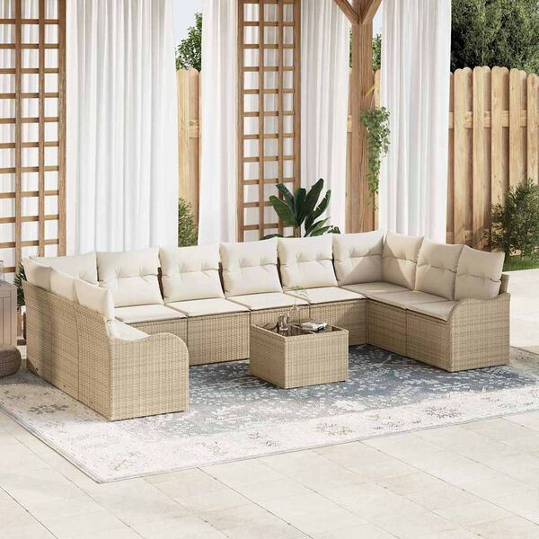 vidaXL Tuin Sofa Set met opslag 11 pcs Beige en Wit poly rattan