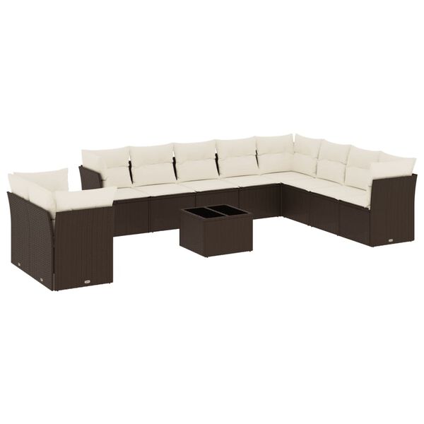 vidaXL 11-delige Loungeset met kussens poly rattan bruin