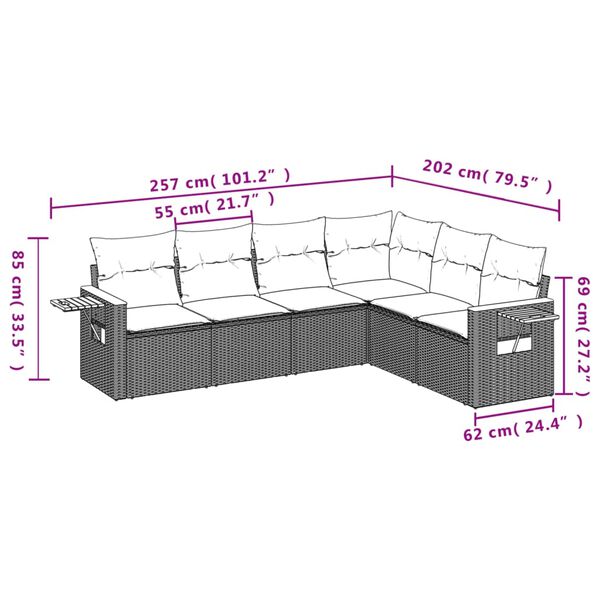 vidaXL 6-delige Loungeset met kussens poly rattan beige