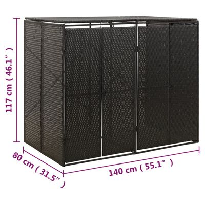 vidaXL Containerberging dubbel 140x80x117 cm poly rattan zwart