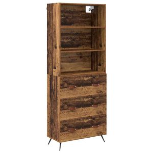 vidaXL Hoge kast met lade Oud Hout 69,5 x 34 x 180 cm Bewerkt hout