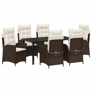 vidaXL Tuin eettafelset met kussen 7 pcs Bruin poly rattan