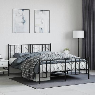 vidaXL Bedframe met hoofd- en voeteneinde metaal zwart 150x200 cm