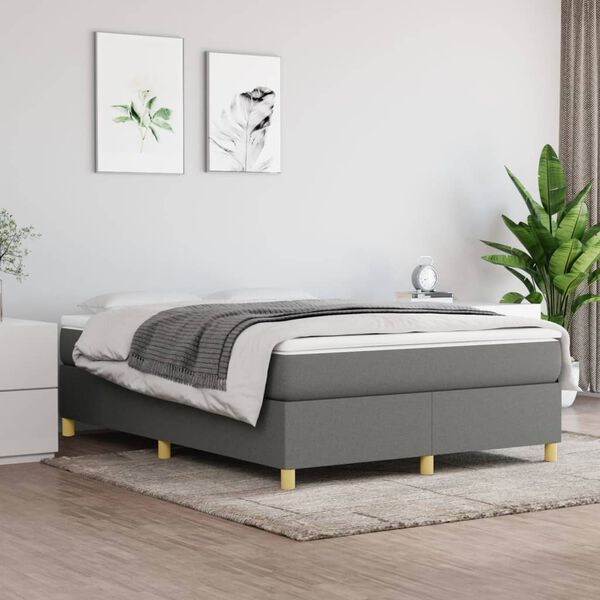vidaXL Boxspring bed stof donkergrijs 140x200 cm