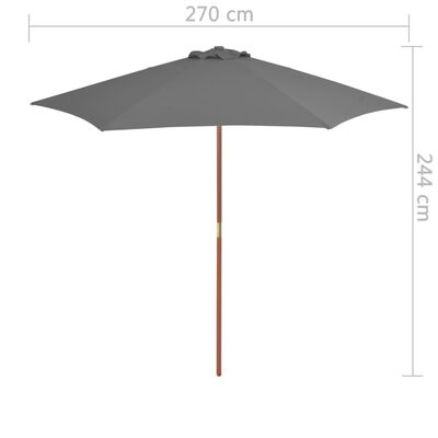 vidaXL Parasol met houten paal 270 cm antraciet