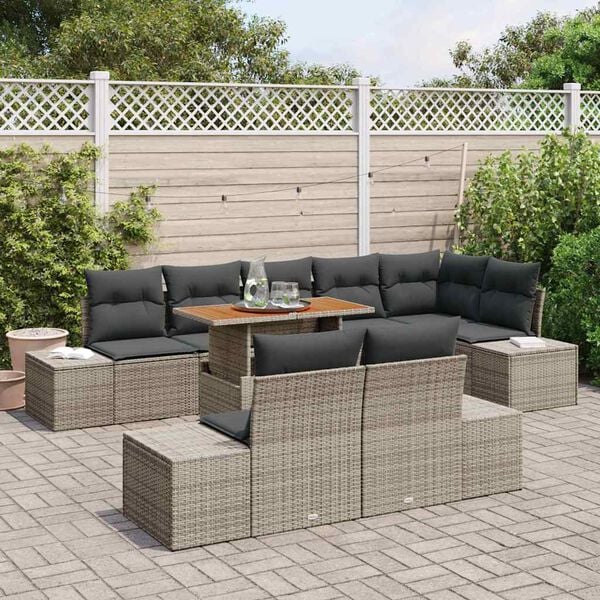vidaXL Tuin Sofa Set met opslag 9 pcs Grijs Poly riet