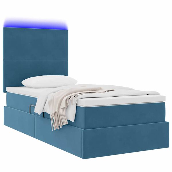 vidaXL Opbergbed met LED met matras Donkerblauw 90 x 200 cm Fluweel