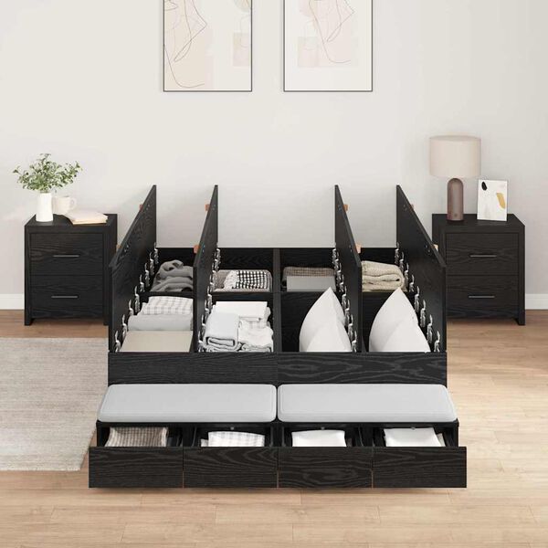 vidaXL Opbergbedframe met lade Zwart Eiken 120 cm Bewerkt hout