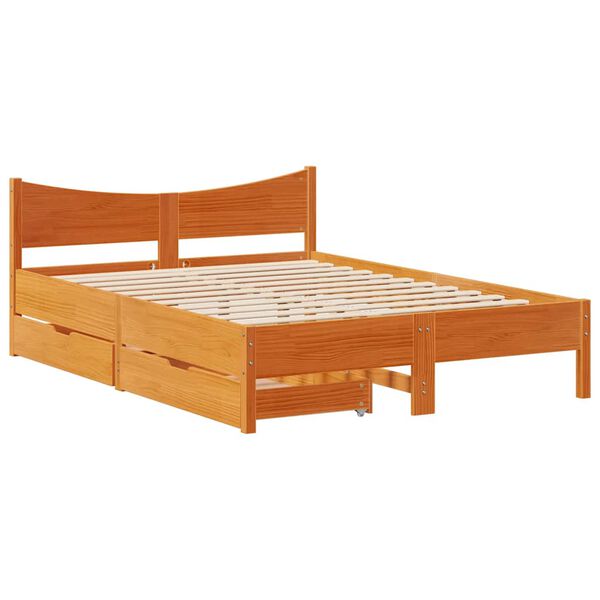vidaXL Bedframe met lades massief grenenhout wasbruin 140x200 cm