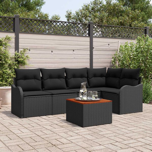 vidaXL Tuinbankenset met opslag 6 pcs Zwart poly rattan