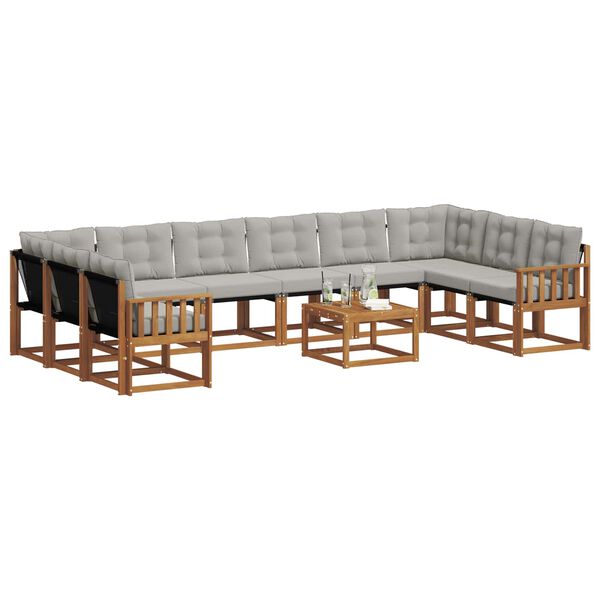 vidaXL Buiten bankenset met kussen 11 pcs Natuurlijk en Lichtgrijs