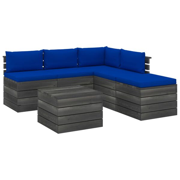 vidaXL 6-delige Loungeset met kussens pallet grenenhout