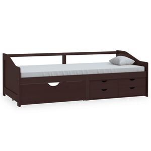 vidaXL Bedbank 3-zits met lades grenenhout donkerbruin 90x200 cm