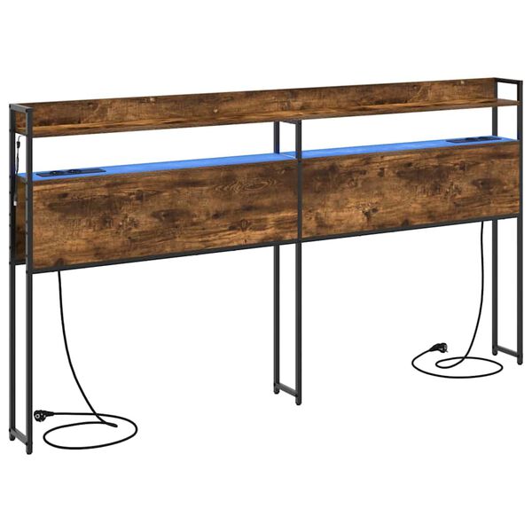 vidaXL Opslag hoofdbord met plank Gerookt eiken 200 cm Bewerkt hout