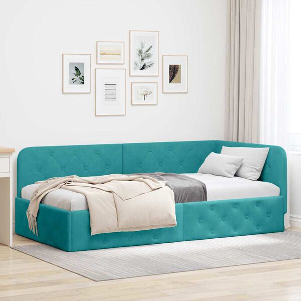 vidaXL Hoekbedframe met hoofdeinde Turquoise 90 x 190 cm Fluweel