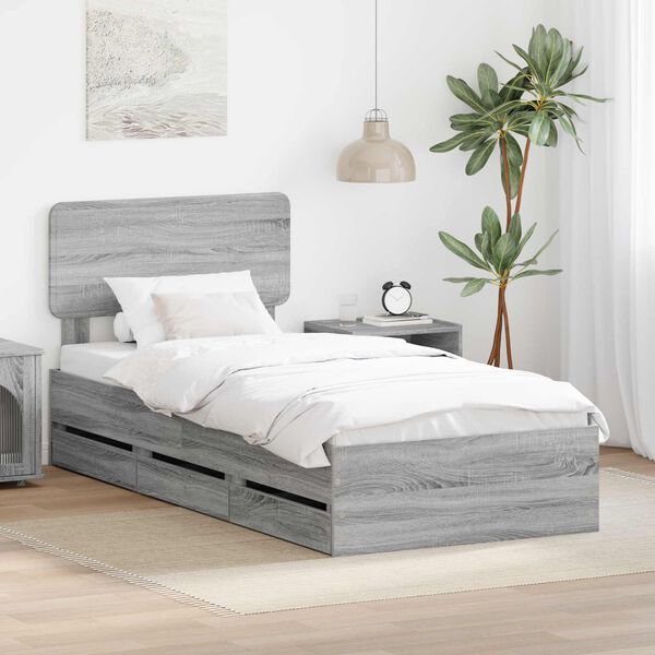 vidaXL Bedframe met lade Grijze Sonoma 100 x 200 cm Geconstrueerd hout