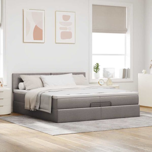 vidaXL Ottoman bed met matrassen en LED's 200x200cm stof taupe