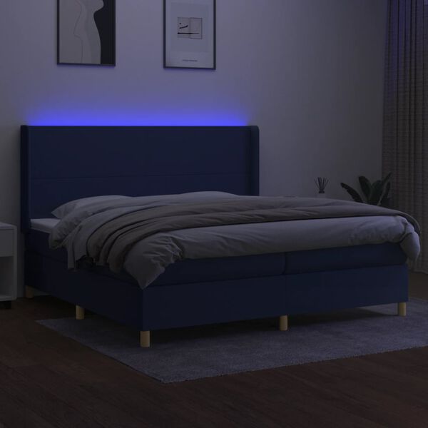 vidaXL Boxspring met matras en LED stof blauw 200x200 cm
