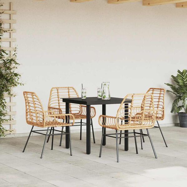 vidaXL 5-delige Tuinset poly rattan glas bruin