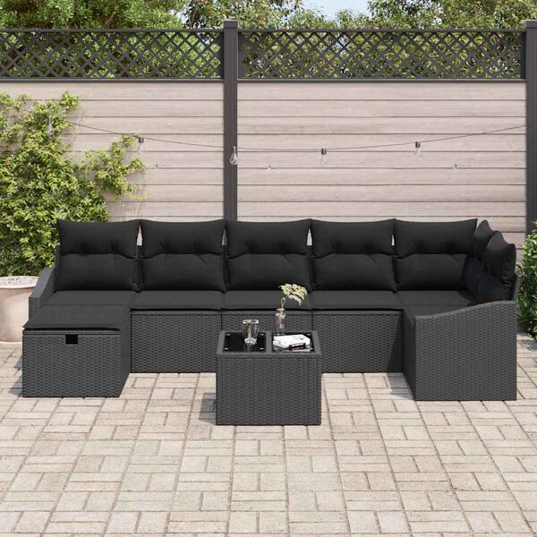 vidaXL Bankstel met kussen 8 pcs poly rattan
