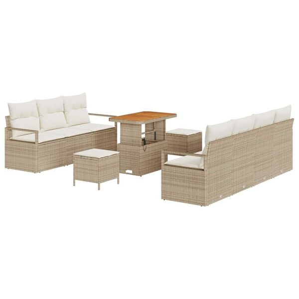 vidaXL Tuin Sofa Set met kussen 10 pcs Beige Poly riet