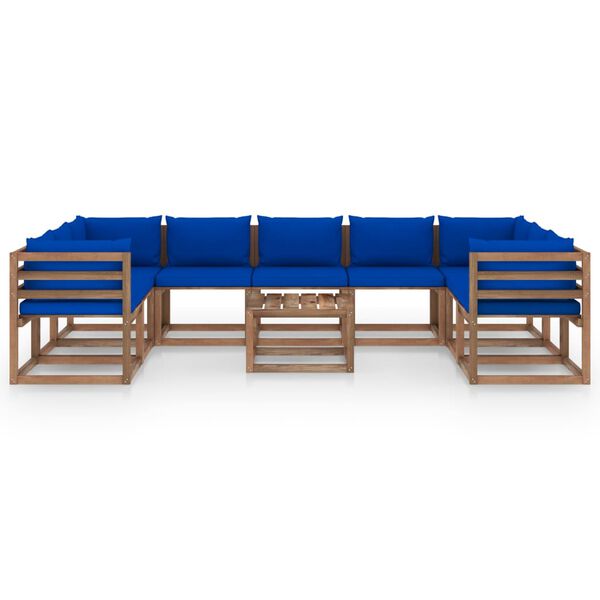 vidaXL 10-delige Loungeset met blauwe kussens