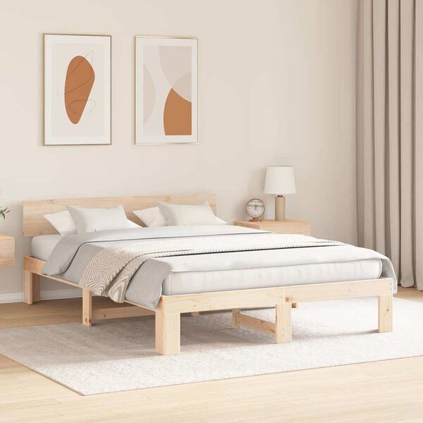 vidaXL Bedframe met hoofdeinde Naturel 160 x 200 cm Massief grenenhout