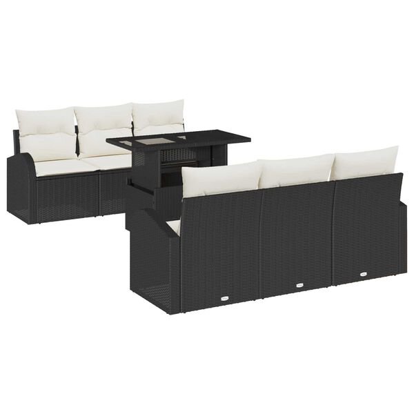vidaXL Tuin Sofa Set met kussen 7 pcs Zwart Poly riet