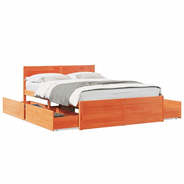vidaXL Bed met matras massief grenenhout wasbruin 140x190 cm