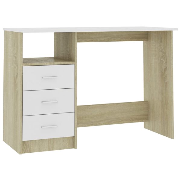 vidaXL Bureau met lades 110x50x76 cm spaanplaat wit sonoma eikenkleur