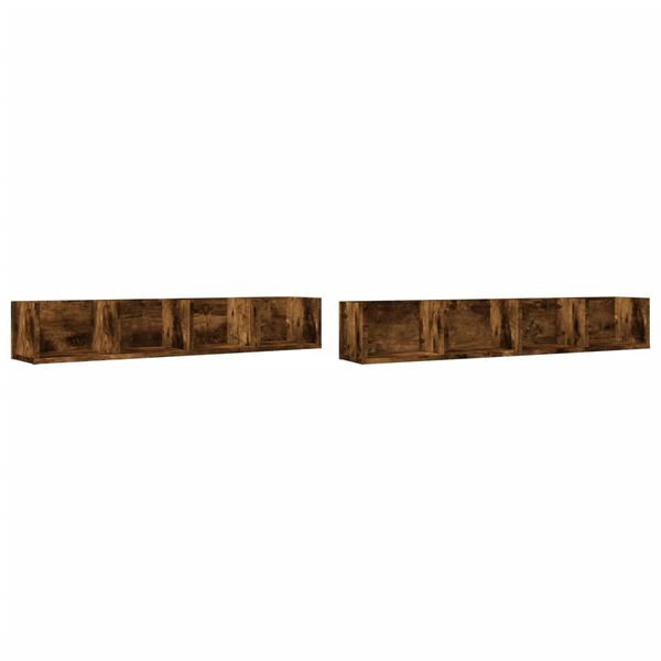 vidaXL Wandkasten 2 st 99x18x16,5 cm bewerkt hout gerookt eikenkleur