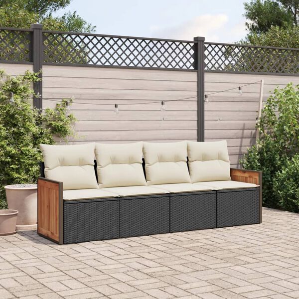 vidaXL 4-delige Loungeset met kussens poly rattan zwart