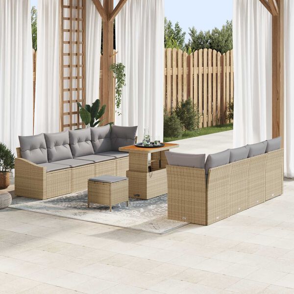 vidaXL Tuin Sofa Set met kussen met opslag 11 pcs Beige en Licht Grijs
