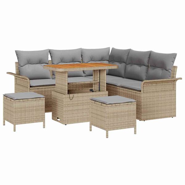 vidaXL Tuinbankenset met kussen 8 pcs Beige poly rattan