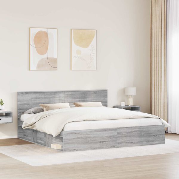 vidaXL Bedframe Grijs Sonoma 200 x 200 cm Massief grenenhout