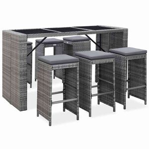 vidaXL 7-delige Tuinbarset met kussens poly rattan grijs