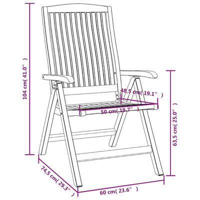 vidaXL Tuinstoelen 4 st verstelbaar met kussens massief teakhout