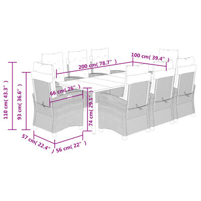 vidaXL 9-delige Tuinset poly rattan zwart