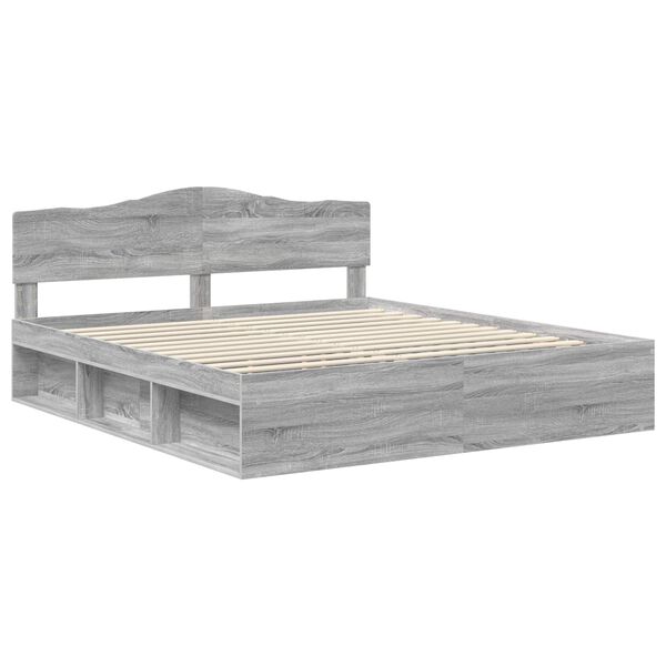 vidaXL Bedframe Grijs Sonoma 200 x 200 cm Massief grenenhout