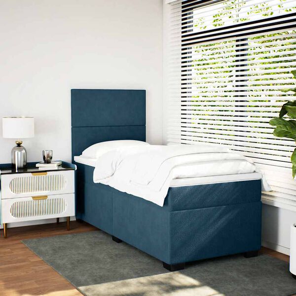 vidaXL Boxspring met matras fluweel blauw 100x200 cm