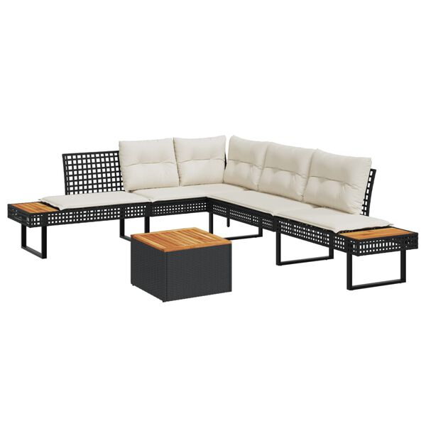 vidaXL 2-delige Loungeset met kussens poly rattan en acaciahout zwart