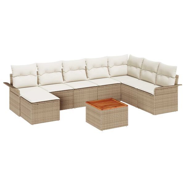 vidaXL Tuinbankenset met opslag 9 pcs Beige en Cr&egrave;me poly rattan