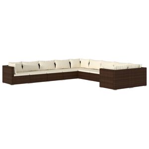 vidaXL 10-delige Loungeset met kussens poly rattan bruin
