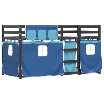 vidaXL Stapelbed met gordijnen 90x190 cm massief grenenhout blauw