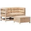 vidaXL 3-delige Loungeset met kussens massief grenenhout