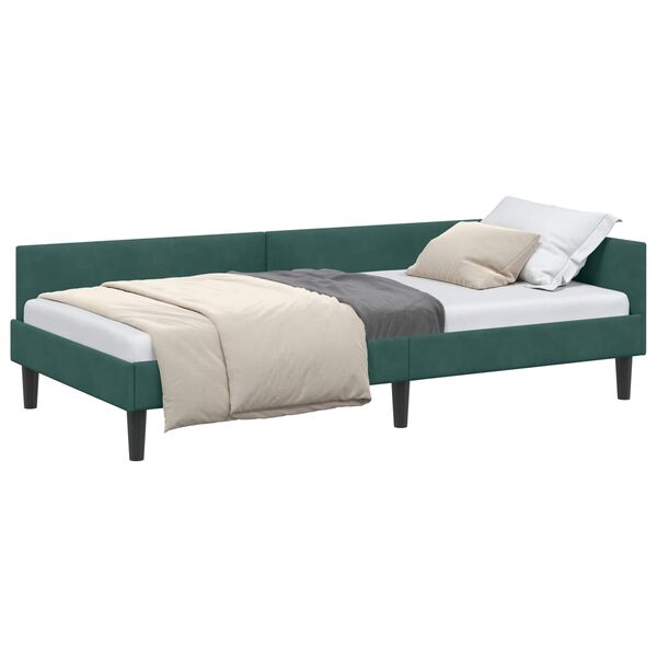 vidaXL Hoekbedframe Donkergroen 90 cm x 190 cm VelvetenPlywood