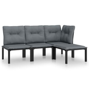 vidaXL 4-delige Loungeset poly rattan zwart en grijs