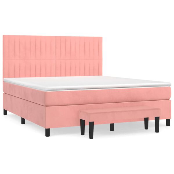 vidaXL Boxspring met matras fluweel roze 180x200 cm